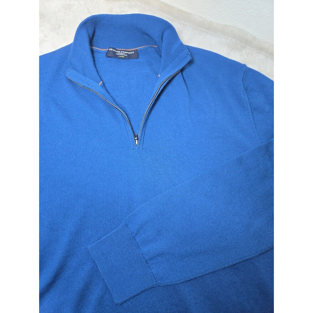 Charles Tyrwhitt Sweater Mens Large Blue Merino Wool 1/4 Zip Pullover Knit